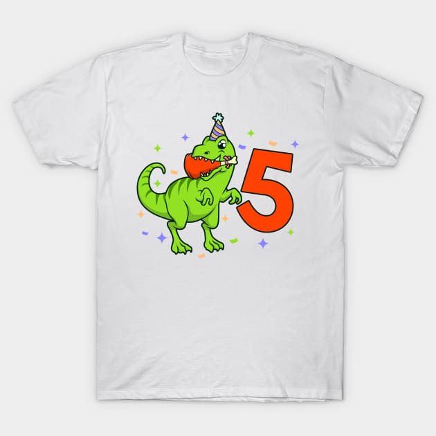 I am 5 with TREX - boy birthday 5 years old T-Shirt by Modern Medieval Design